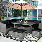 7 Pcs Rattan Patio Dining Furniture Sectional Sofa Set with Dining Table, Ottomans & Cushions - image 61