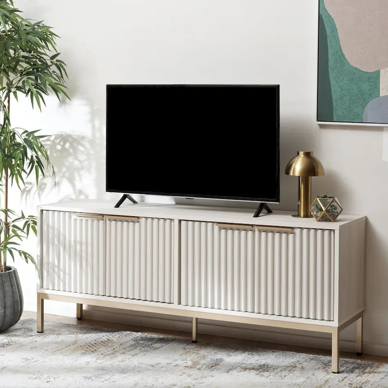 Mid Century TV Stand with Tambour Doors and Storage Drawers - image 5
