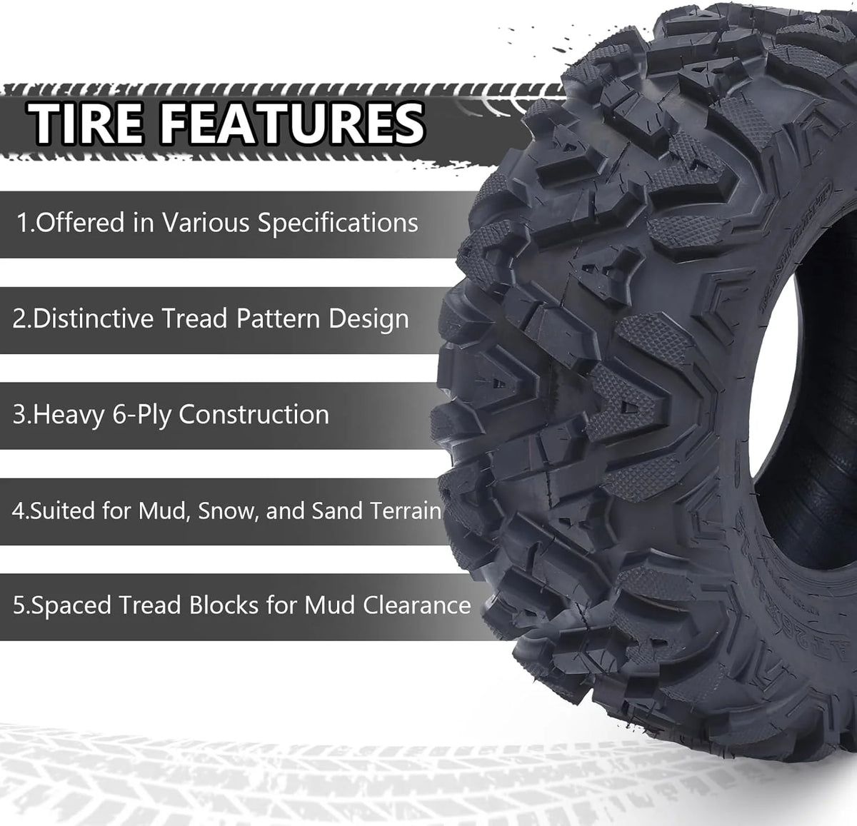 26x12x12 Atv Tires, Set of 2 Atv Tires 26x12-12 6PR, All Terrain Atv/Utv Off-Road Tires, Black - image 3