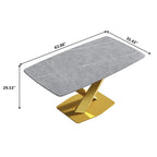63-Inch Contemporary Dining Table with Slate Stone Surface and Metal Legs, Marble Finish - image 17