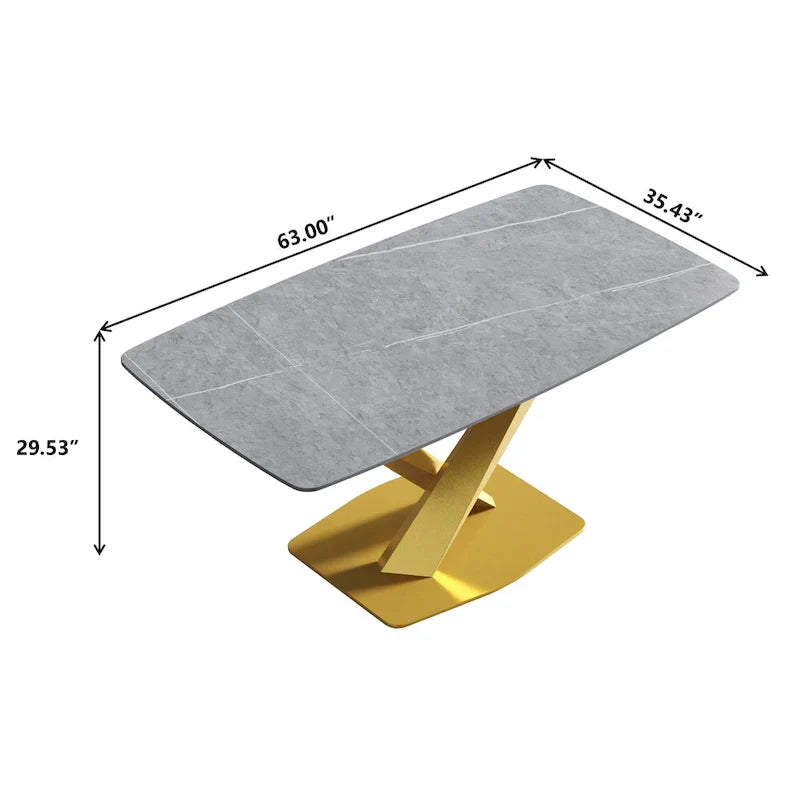 63-Inch Contemporary Dining Table with Slate Stone Surface and Metal Legs, Marble Finish - image 17