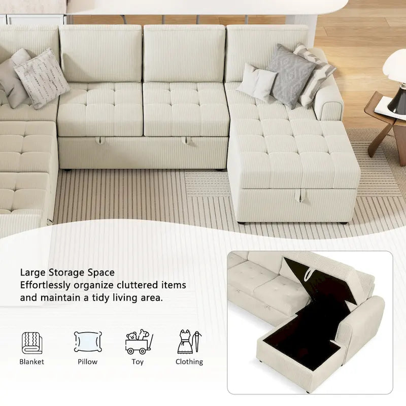 Roomfitters U-Shaped Sectional Sofa with Pull-Out Bed, Storage Chaise Lounge, and Integrated Charging Ports for Living Room - image 27