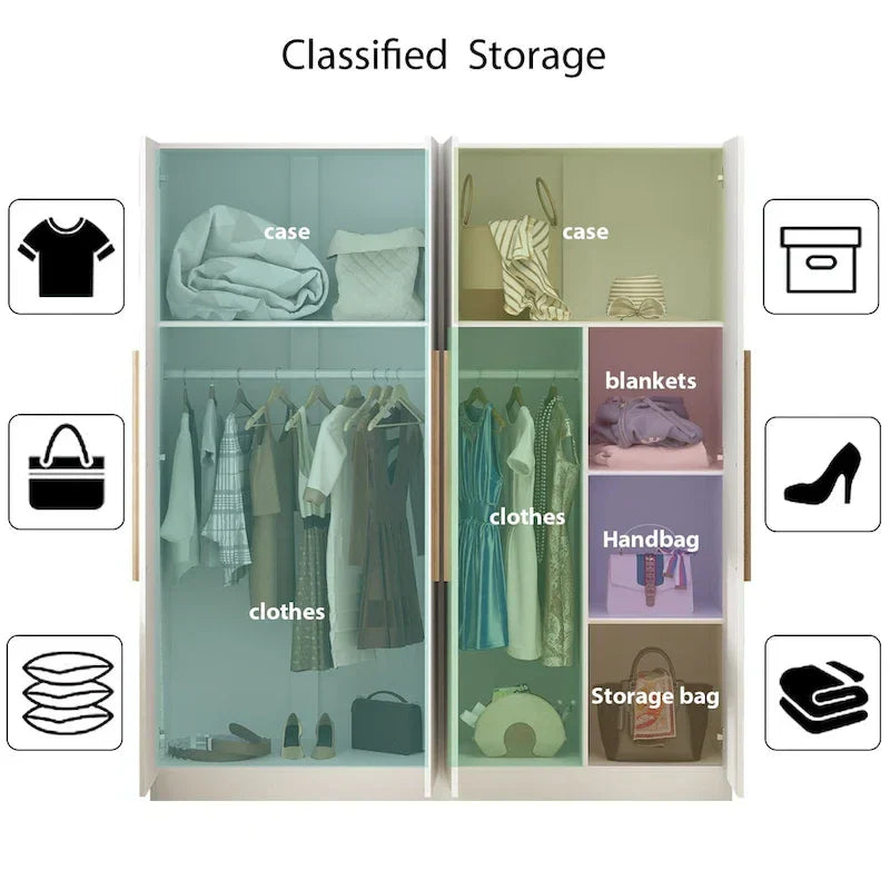 Modern Freestanding Solid Wood Wardrobe Closet With Storage Shelves - image 7