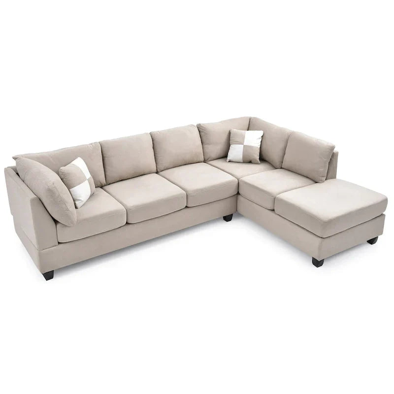 Malone 111-Inch Suede 4-Seater Sectional Sofa with Two Throw Pillows - Dimensions: 111L x 78W x 34H - image 13