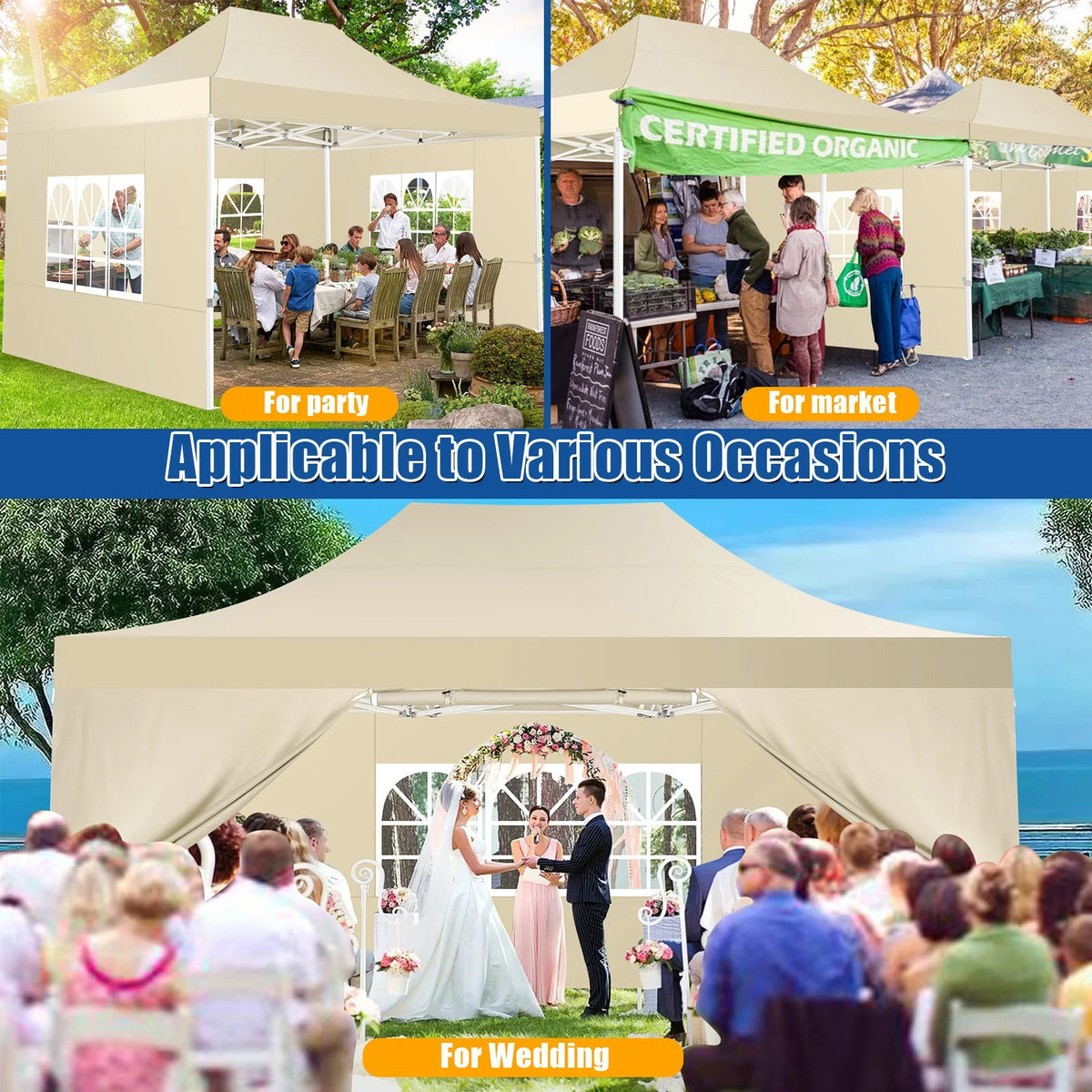Hoteel 10x15 Heavy Duty Canopy Tent with 4 Sidewalls,Pop up Canopy for Parties Wedding,Commercial Easy up Gazebo with Roller Bag,UV 50+ &,Black - image 59