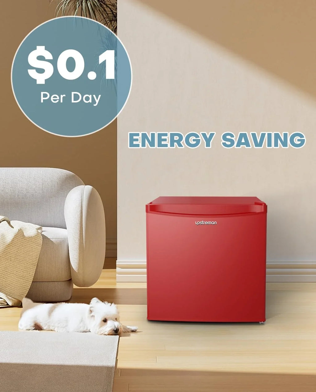 Upstreman 1.7 Cu.ft Mini Fridge with Freezer, Dorm Essentials, Adjustable Thermostat, Energy Saving, Low Noise, Single Door Compact Refrigerator for Dorm, Office, Bedroom, Red-FR17 - image 4