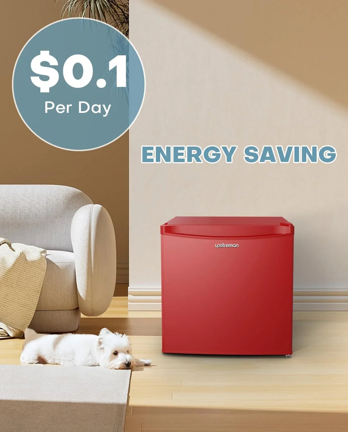 Upstreman 1.7 Cu.ft Mini Fridge with Freezer, Dorm Essentials, Adjustable Thermostat, Energy Saving, Low Noise, Single Door Compact Refrigerator for Dorm, Office, Bedroom, Red-FR17 - image 4