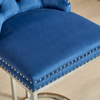 Contemporary Set of 2 Bar Stools with Button-Tufted Back and Studded Trim, Chrome Metal Base - Ideal for Dining Room, Living Room, and Bedroom - image 18