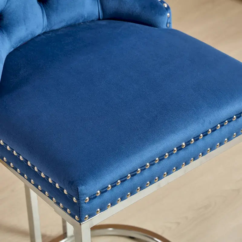 Contemporary Set of 2 Bar Stools with Button-Tufted Back and Studded Trim, Chrome Metal Base - Ideal for Dining Room, Living Room, and Bedroom - image 18