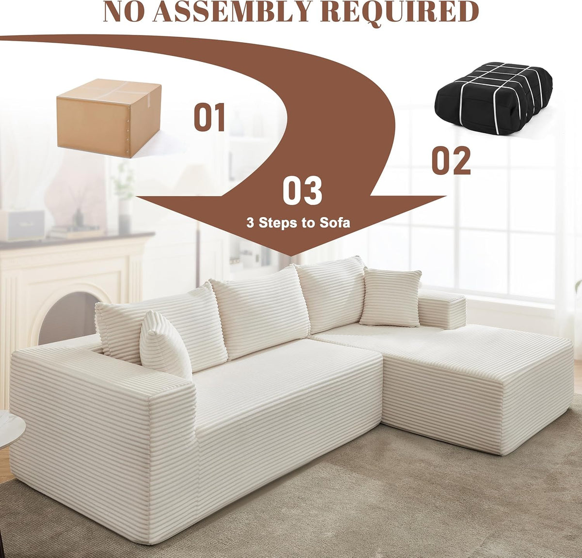 110 Cloud Sectional Couch, Boneless Sofa for Living Room Modular Sectional Sofa with Deep Seat - image 14