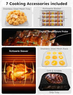Air Fryer Oven, 15.5Qt X Large Family Size, SS Rotisserie Basket &Skewer Kit, Reversible Ultra Non Stick Grill/Griddle Plate, Powerful 1800W, Integrated Smart Thermometer,Black - image 6