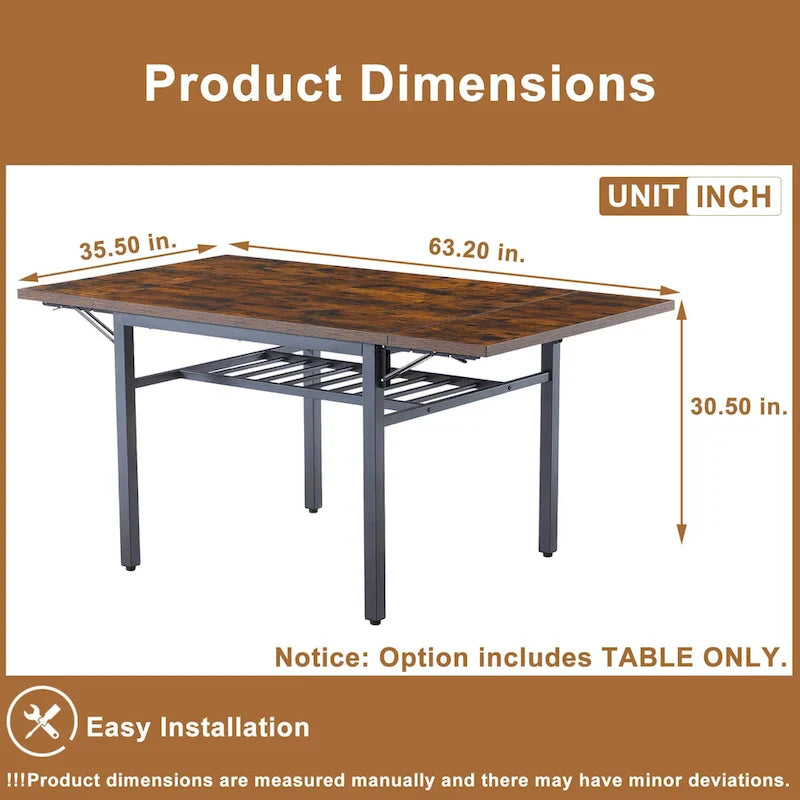 Contemporary Industrial 63.2" Extendable Dining Table with Drop Leaf, Accommodates 6 - image 19