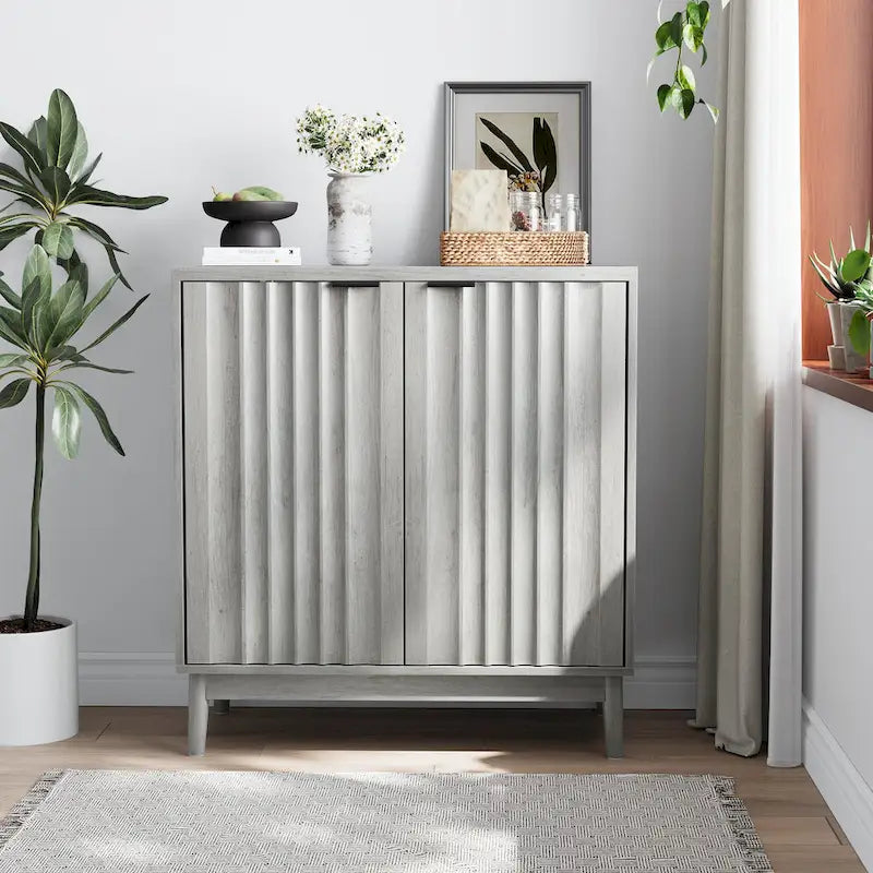 Freestanding Wash Grey Fluted Sideboard Cabinet with Adjustable Shelf - Stylish Wood Storage Solution - image 1