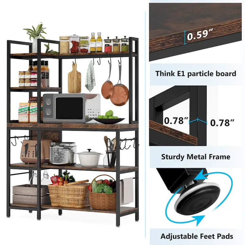 43-Inch Kitchen Bakers Rack with Microwave Stand - 5-Tier Utility Storage Shelf and 10 Hooks for Kitchen and Living Room - image 8