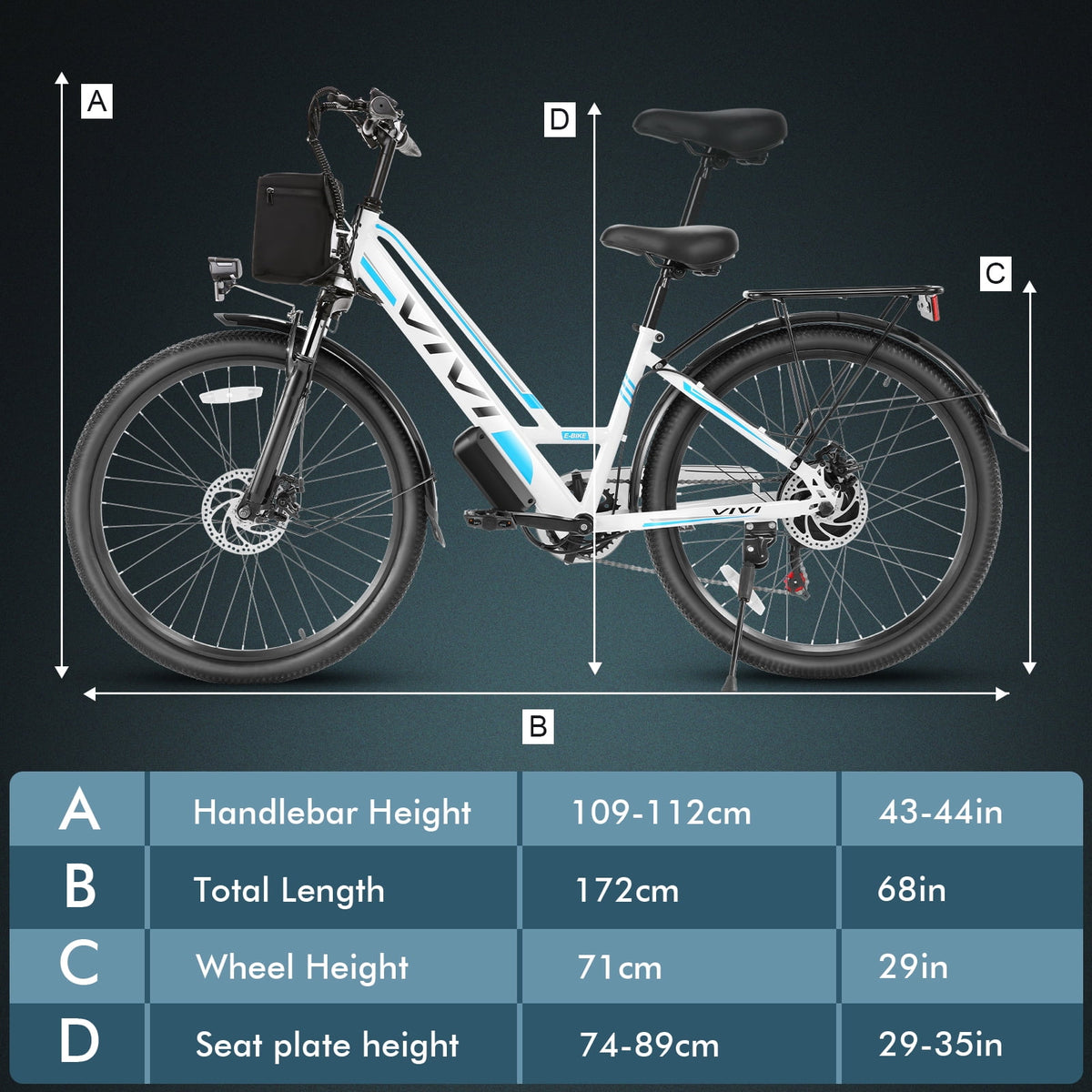 Vivi Electric Bike 26" City Commuter Electric Bike 48V 500W Step - Through Electric Bike 19.8MPH Electric Cruiser - image 28