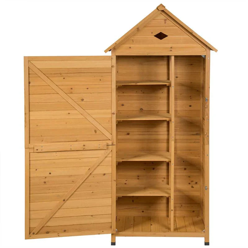 63" Wood Outdoor Storage Shed Lockable Garden Tools Storage Cabinet with 5 Shelves, Galvanized Sheet Roof - image 8