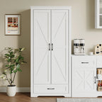 YouTrend 69" Tall Kitchen Pantry,Farmhouse Storage Cabinet with 2 Barn Doors 4 Adjustable Shelves and Large Drawer for Dining Room,Living Room,Bathroom,White - image 8
