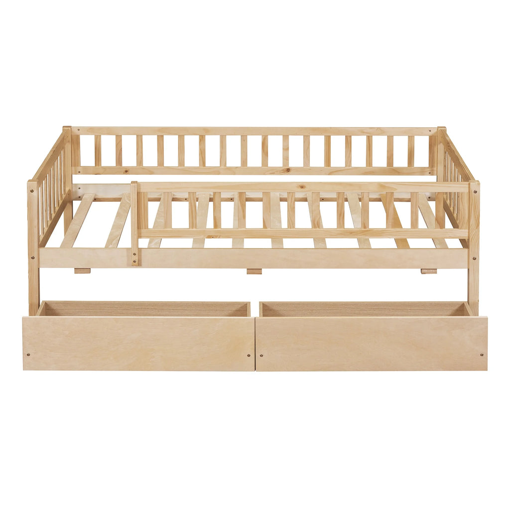 Holaki Twin Size Wood Bed with Guardrails and 2 Storage Drawers for Kids, Gray - image 14