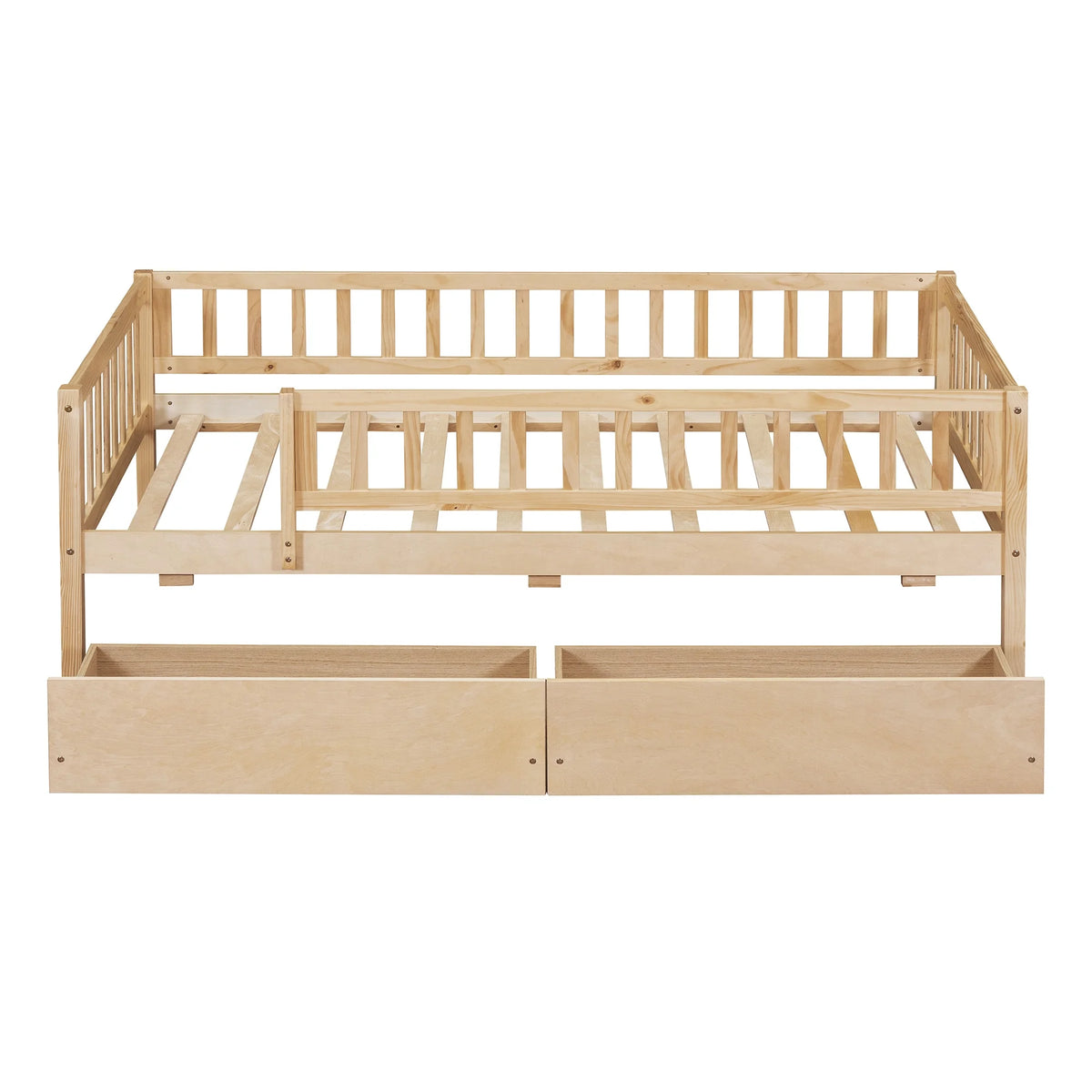 Holaki Twin Size Wood Bed with Guardrails and 2 Storage Drawers for Kids, Gray - image 14