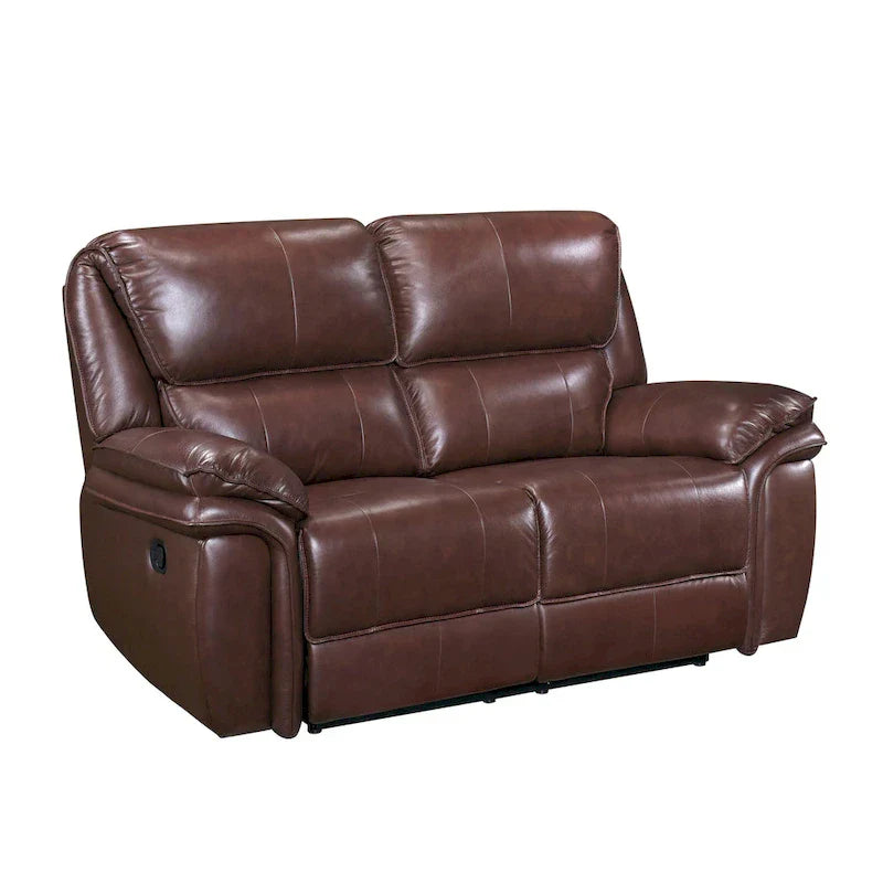 Jack 66-Inch Manual Recliner Loveseat in Plush Brown Top Grain Leather with Wood Accents - image 2