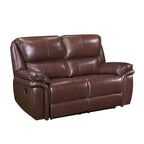Jack 66-Inch Manual Recliner Loveseat in Plush Brown Top Grain Leather with Wood Accents - image 2