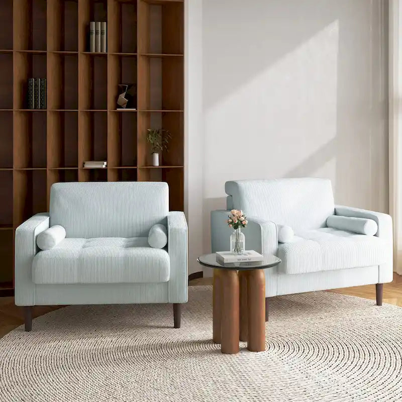 Set of 2 Modern Wide Armchairs in Corduroy - Accent Chairs - image 14