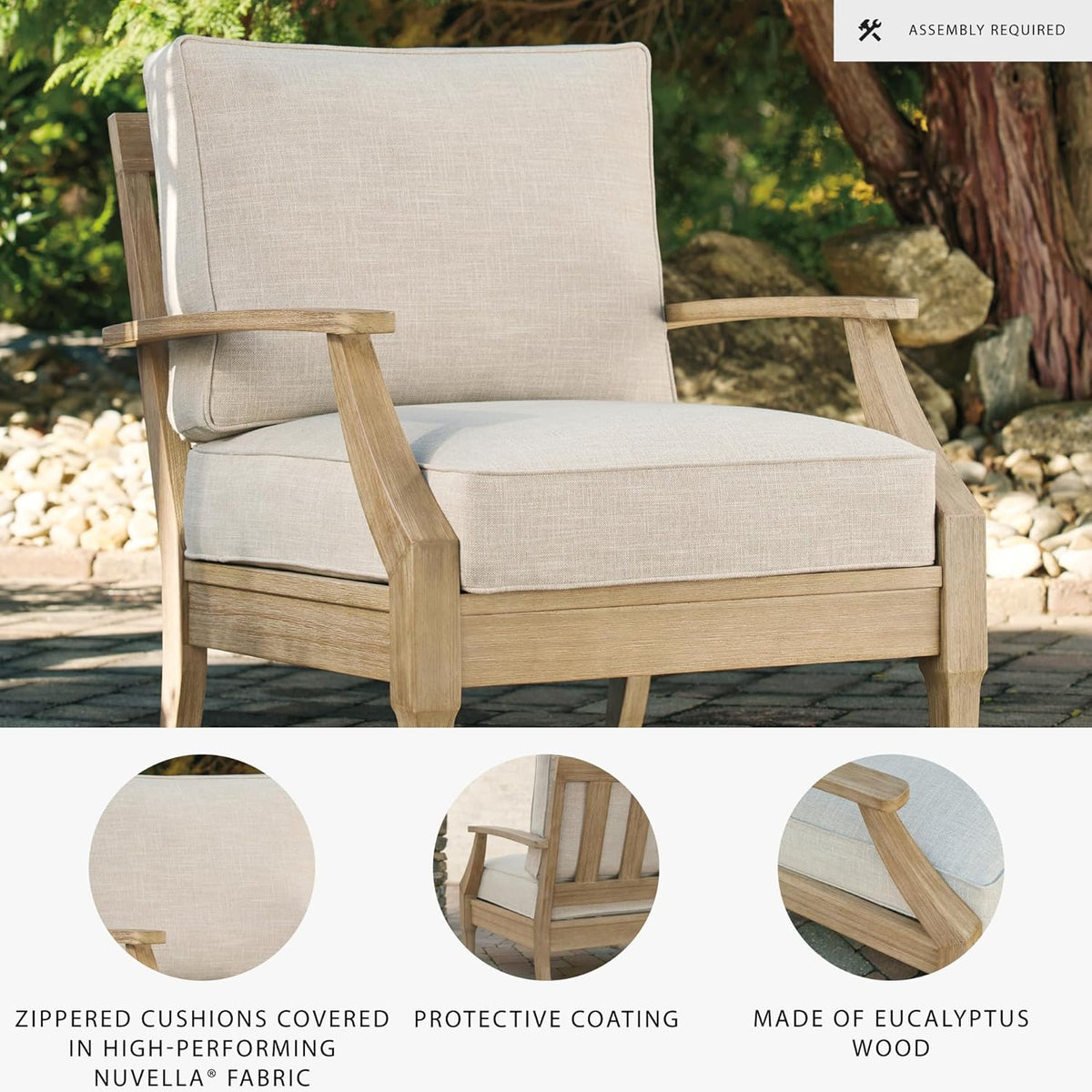 Signature Design by Ashley Clare View Coastal Outdoor Patio Eucalyptus Sofa with Cushions, Beige - image 11