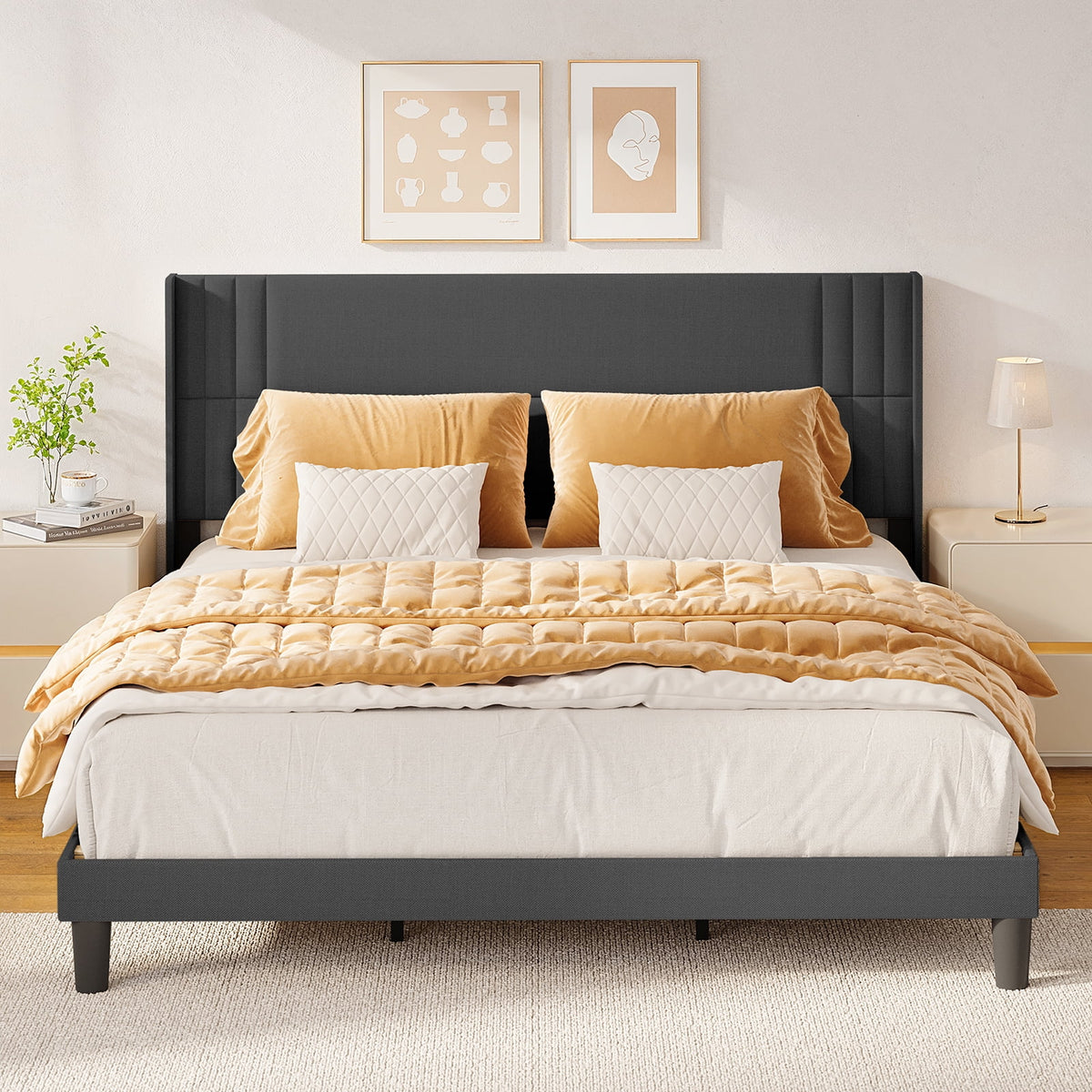 Bedroom Furniture Set - Includes Queen Bed Frame, Nightstands Set of 2, 5 - Drawer Dresser & Double Wide 6 - Drawer Dresser - Modern Storage Solution for Stylish Home Decor, Black - image 4