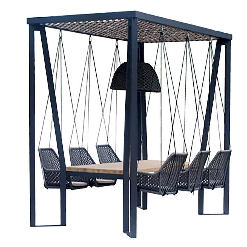 Skyline Design Horizon Pergola with Lamp, Hanging Chairs & Teak Table - image 1
