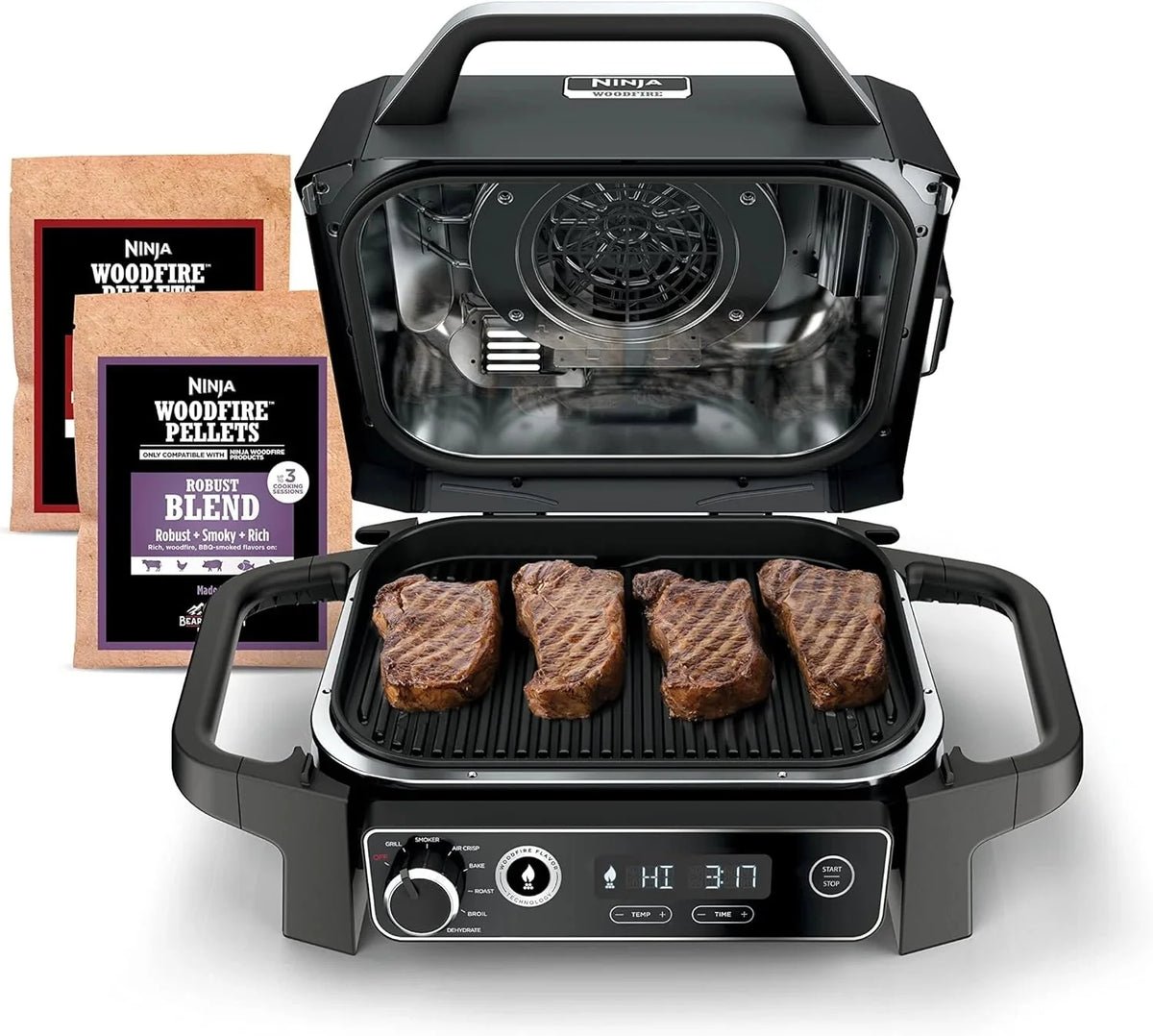 7-in-1 Grill & Smoker with Thermometer, Air Fryer, BBQ, Bake, Roast, Broil - Portable Electric Outdoor Grill, Grey - image 9