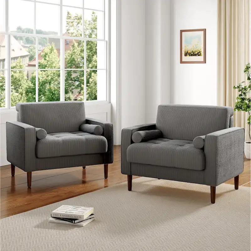 Set of 2 Modern Wide Armchairs in Corduroy - Accent Chairs - image 10