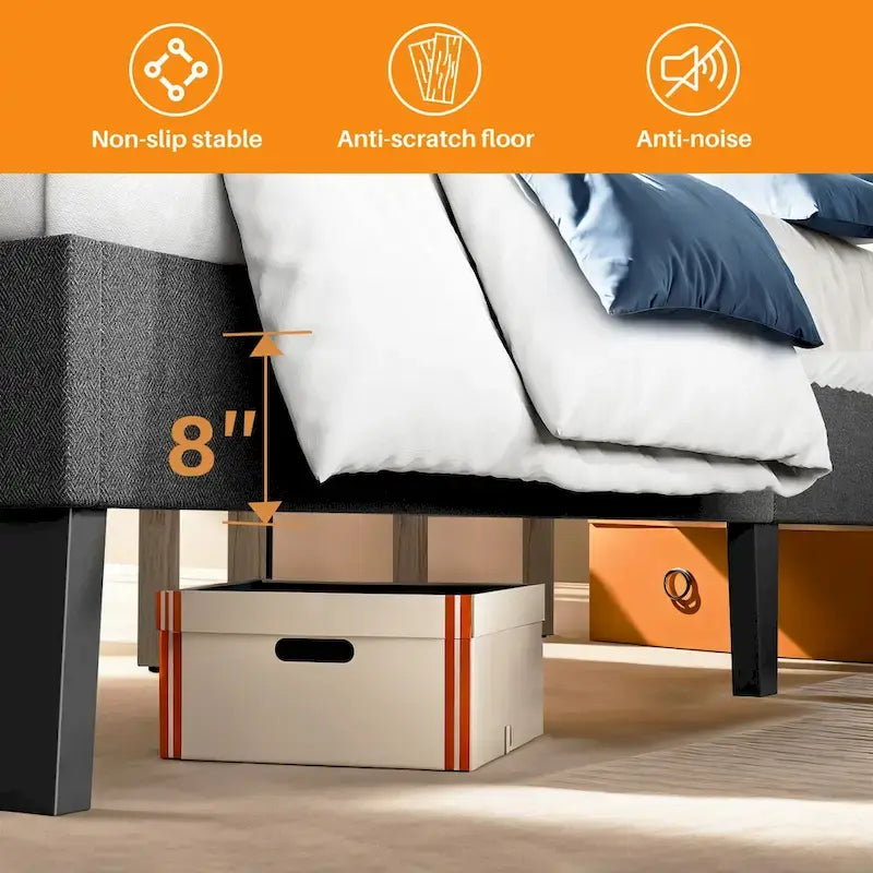 Modern Platform Bed Frame with Adjustable Headboard - Sturdy Geometric Upholstered Design with 800LBS Capacity and Solid Wooden Slats - image 3