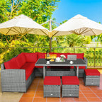 7 Pcs Rattan Patio Dining Furniture Sectional Sofa Set with Dining Table, Ottomans & Cushions - image 16
