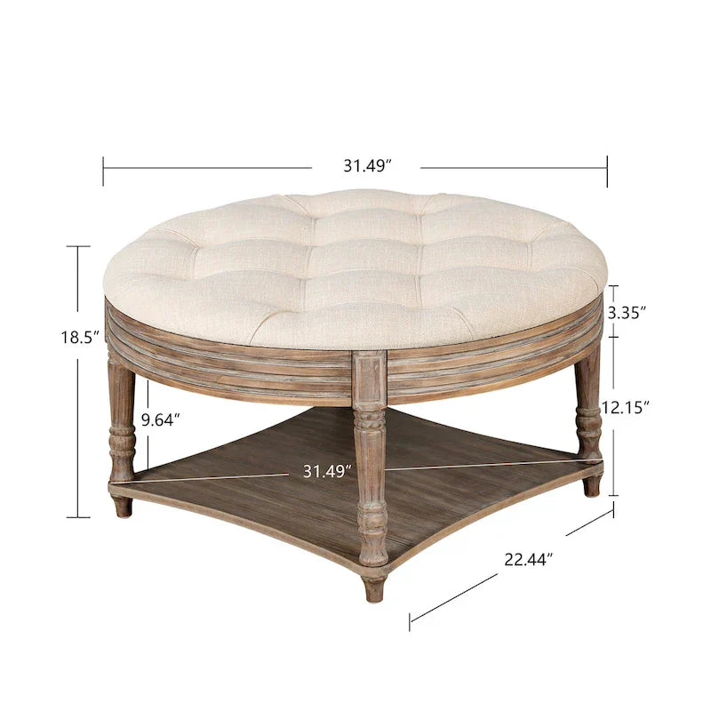 Round Storage Ottoman Coffee Table with Tufted Seat and Wooden Base - image 16