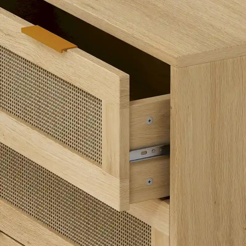 Oak Storage Cabinet with 3 Rattan Drawers - Dimensions: 31.5L x 15.55W x 30.12H - image 4