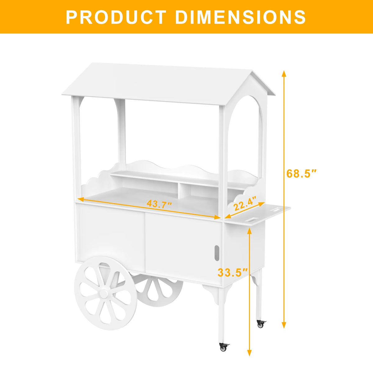 Candy Cart with Wheels for Party，Wood Dessert Cart with Storage Cabinet - image 4