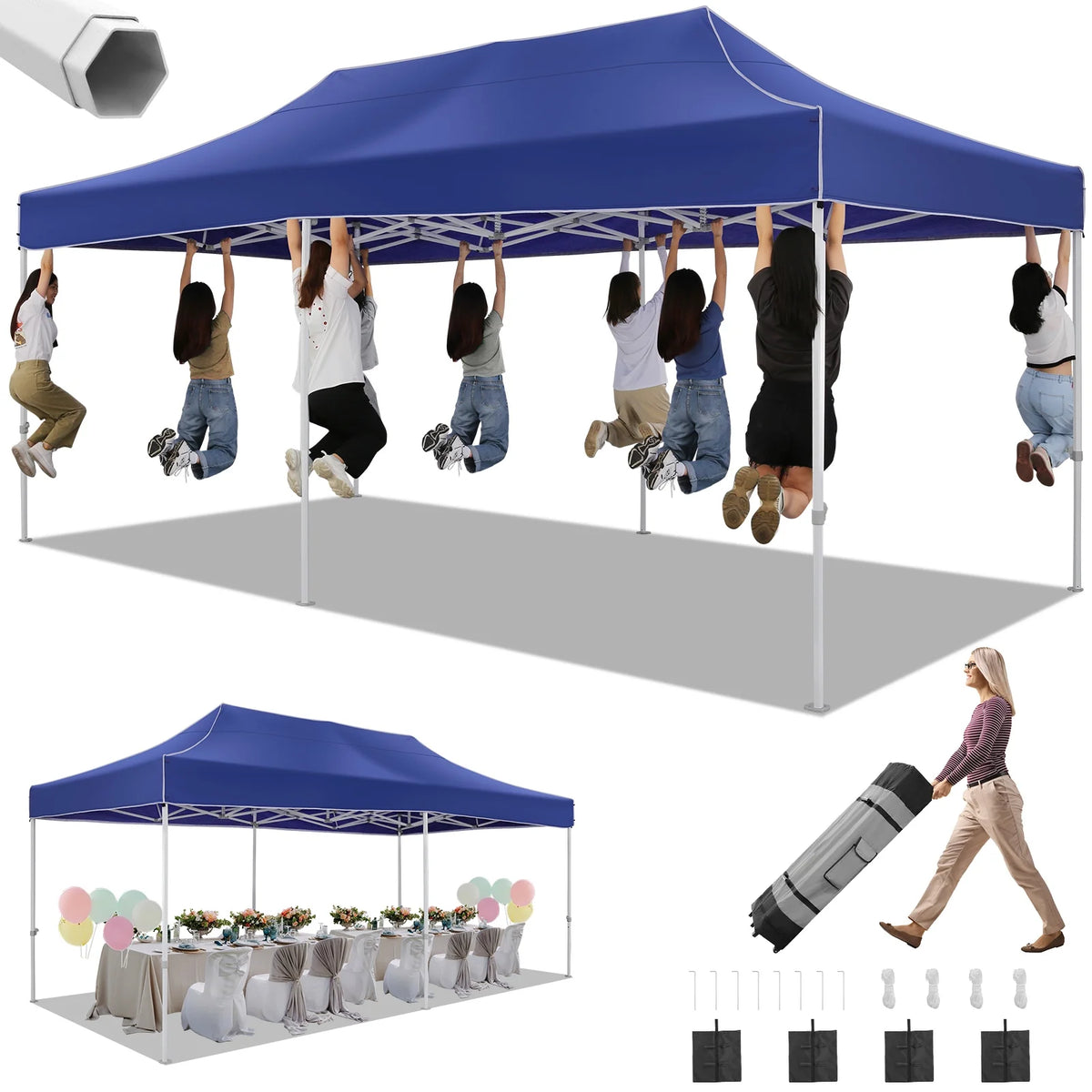 HOTEEL 10x15 Heavy Duty Canopy Tent ,Pop up Canopy for Parties Wedding,Commercial Easy up Gazebo with Roller Bag,UV 50+ &,White - image 36