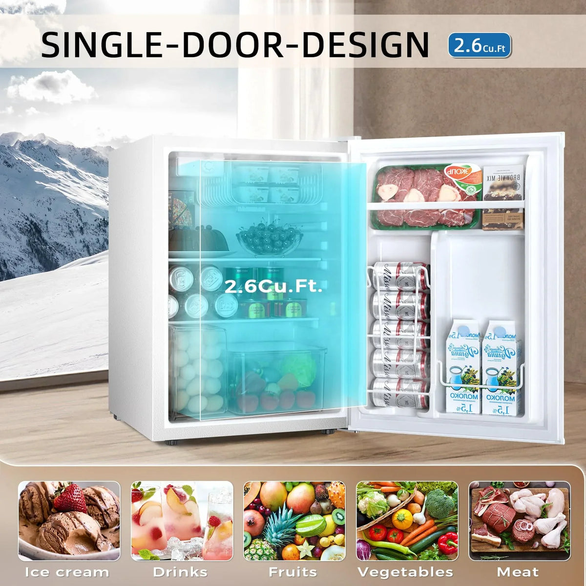 FREE VILLAGE 3.2 Cu.Ft. Mini Fridge with Freezer, Small Refrigerators with Adjustable Thermostat, Low Noise, Energy Saving, Compact Refrigerators for College Dorm, Office, Bedroom, Apartment, White - image 2