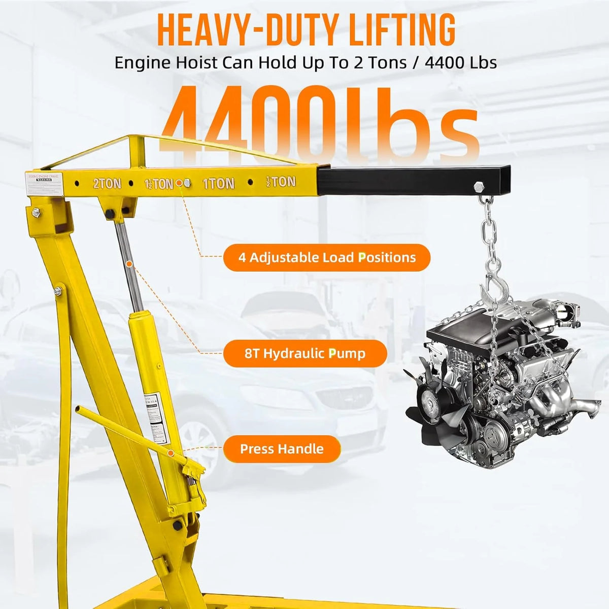 Joankaren 2 Ton Folding Hydraulic Engine Hoist, Heavy - Duty Engine Shop Crane Hoist Lift, Heavy Cherry Picker with 6 - image 6