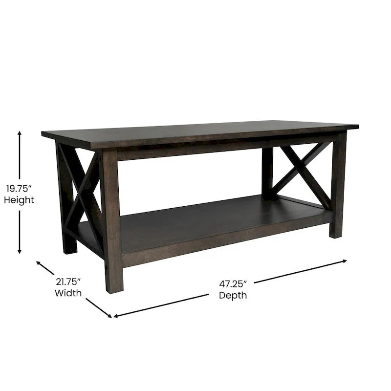 Farmhouse Coffee Table with Shelf and X-Frame Design - image 9