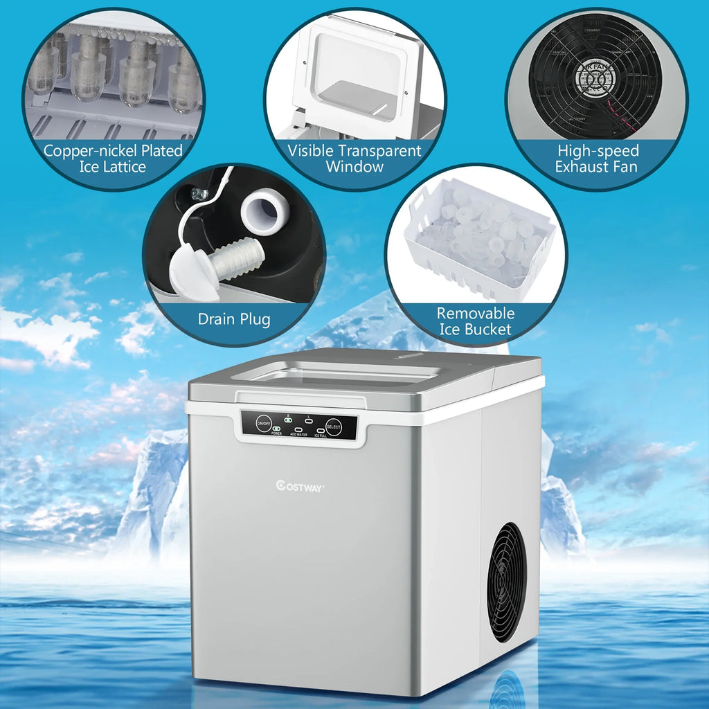 Costway Ice Maker Machine Countertop 26Lbs/24H Portable W/Scoop & Basket Silver - image 9