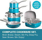 Gotham Steel Nonstick Pots and Pans 20 Piece Kitchen Ceramic Cookware Set Bakeware Cooking Frying Skillet Sauce Pan Aqua Blue - image 7
