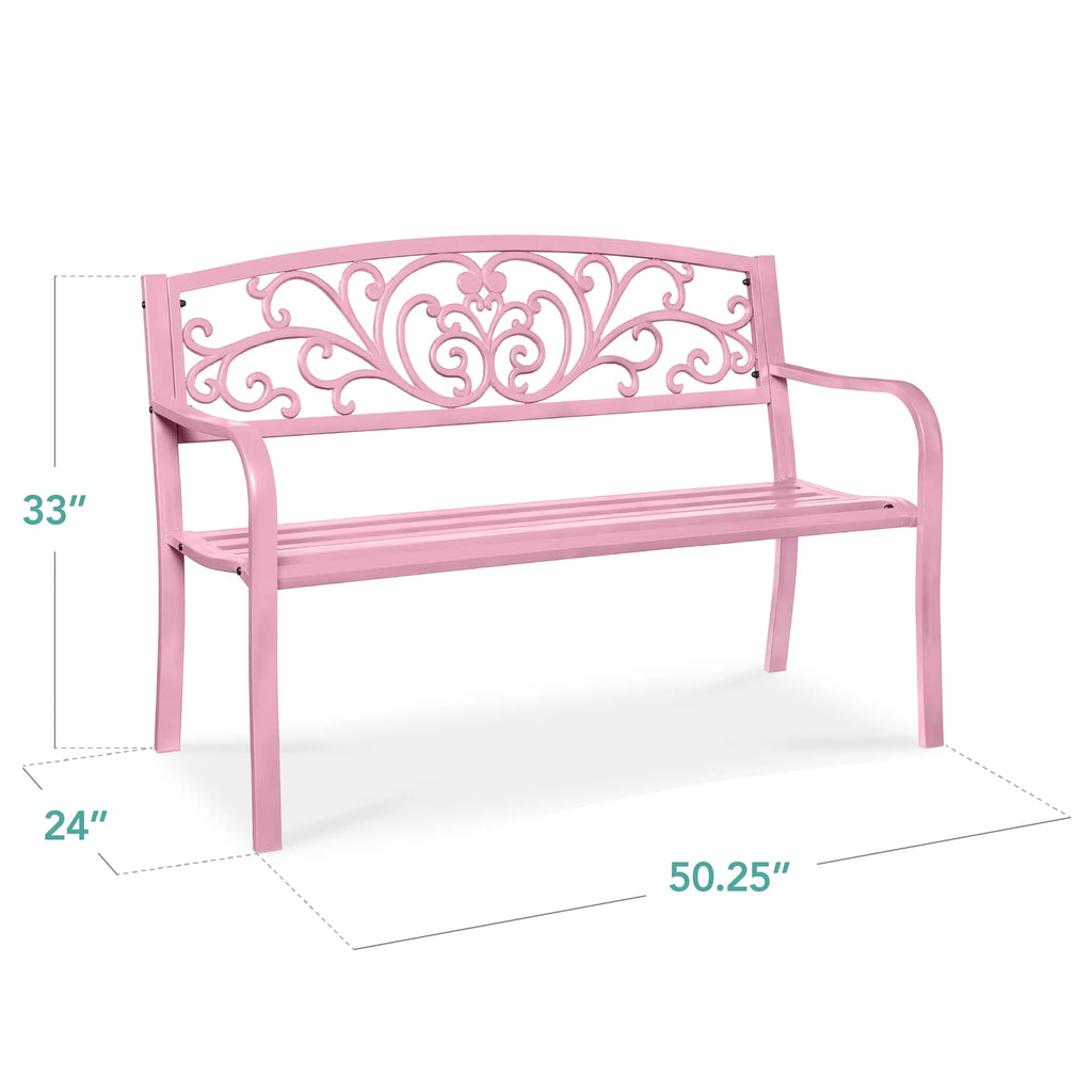 Best Choice Products Outdoor Steel Bench Garden Patio Porch Furniture W/ Floral Design Backrest - Black - image 35