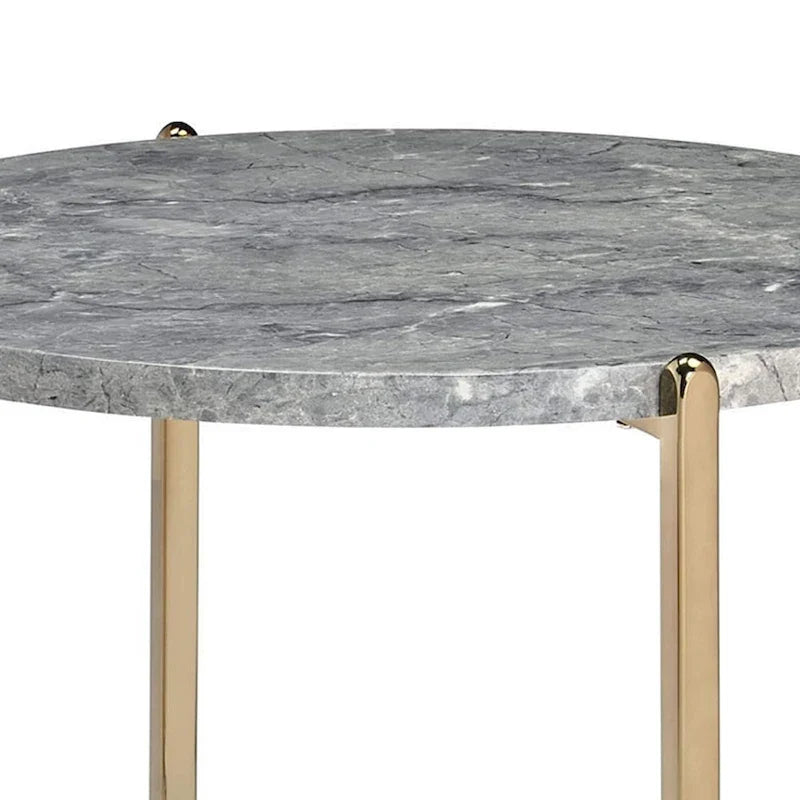 Gray and Gold End Table with Oval Marble Top and X-Shaped Base - image 3