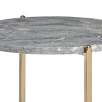 Gray and Gold End Table with Oval Marble Top and X-Shaped Base - image 3