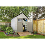 Rubbermaid 7×7 Ft Durable Weather Resistant Resin Outdoor Garden Storage Shed with Windows and Utility Hooks, Sand - image 9