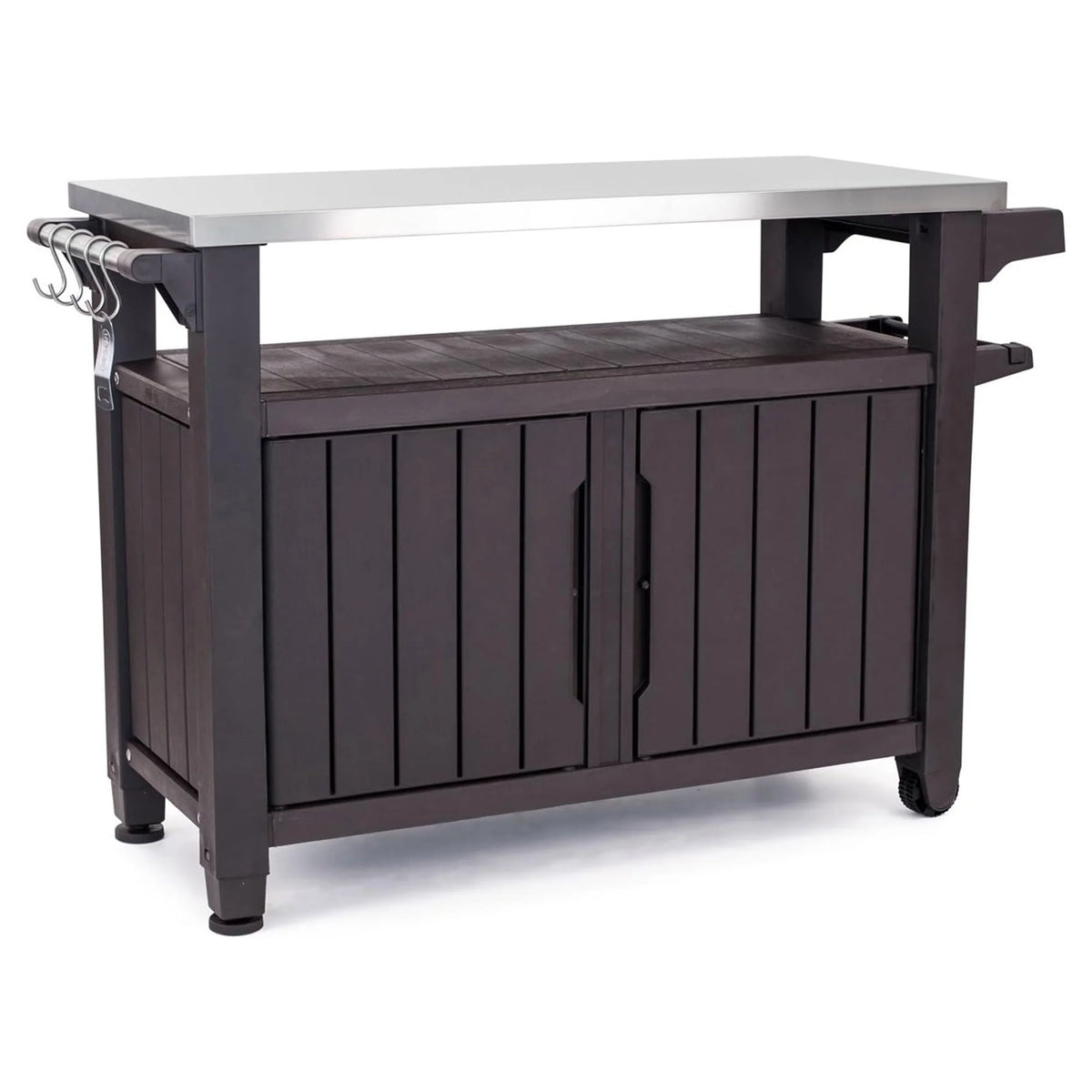 Keter Unity XL Outdoor Kitchen Bar Rolling Cart with Storage Cabinet, Brown - image 1
