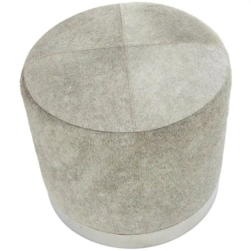 Gray Leather Patchwork Living Room Stool with Silver Metal Base - Roche River Decor - image 5