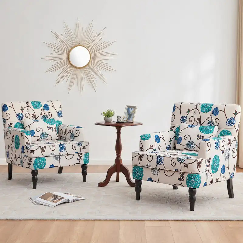 Set of 2 Arm Chair Upholstered Button Tufted Accent Chair with Lumbar Pillow Beige/ Grey/ Light Blue - image 13