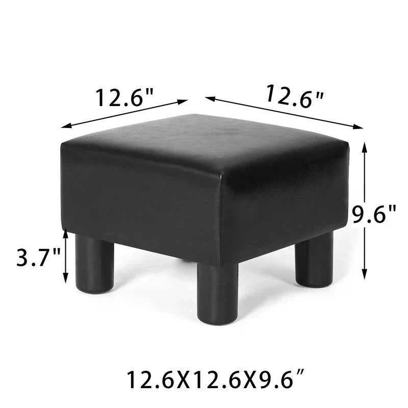 Square Footrest Stool with Upholstered Seat and Wooden Legs - image 3